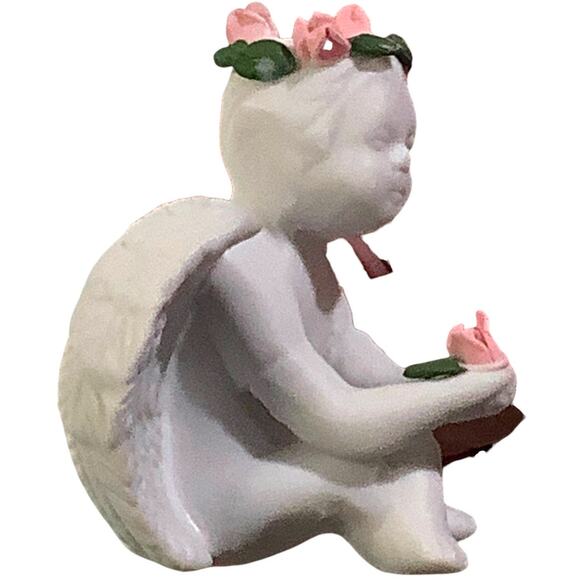 Vintage Porcelain Baby and Roses Cherub, 2-1/2"W x 2-1/2"H  x 1-3/4"D, NIB - Picture 2 of 6